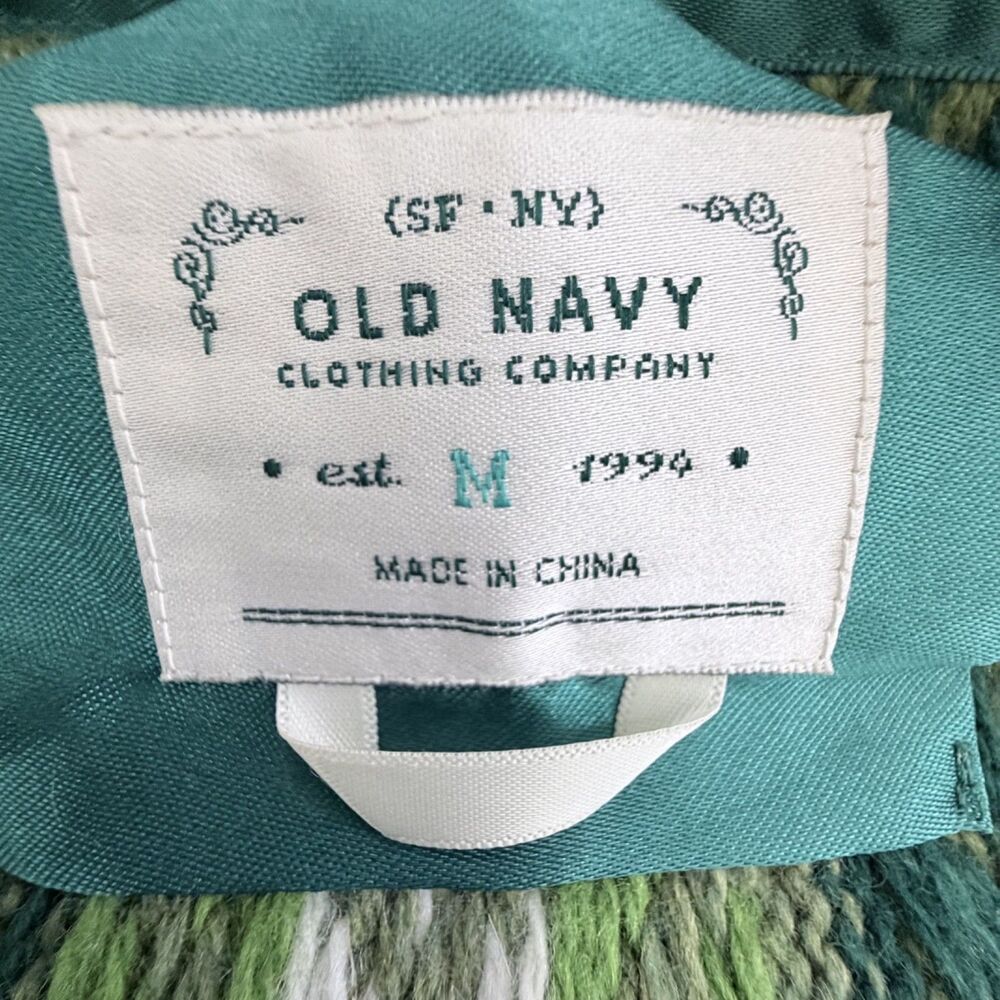 old navy holiday 2007 angora lambswool sweater green striped boho cottegecore m - Picture 5 of 7